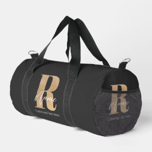 Modern Monogrammed Initial R & Name Personalised Duffle Bag