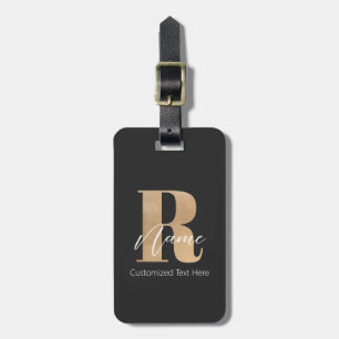 Modern Monogrammed Initial R & Name Personalised Luggage Tag