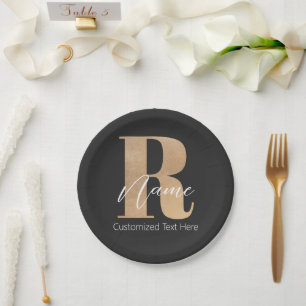 Modern Monogrammed Initial R & Name Personalised Paper Plate