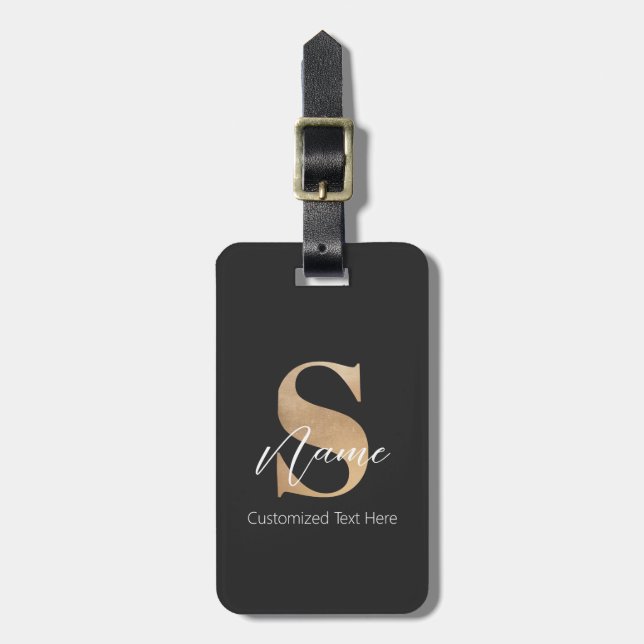 Modern Monogrammed Initial S & Name Personalised Luggage Tag (Front Vertical)