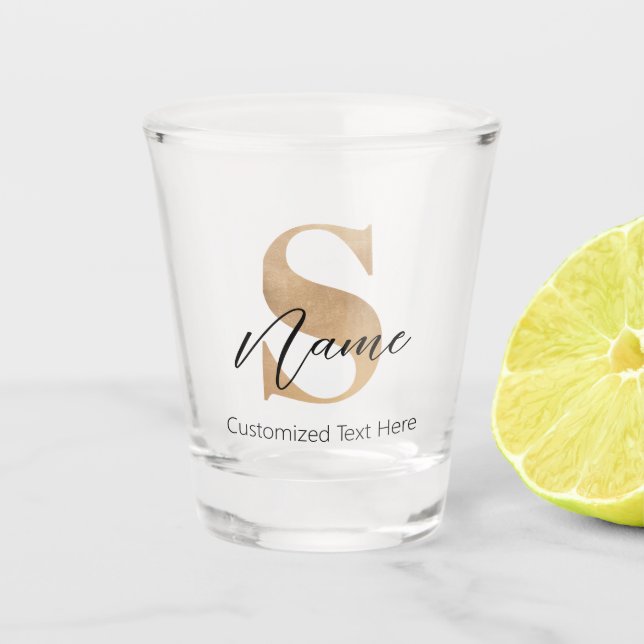 Modern Monogrammed Initial S & Name Personalised Shot Glass (Front)