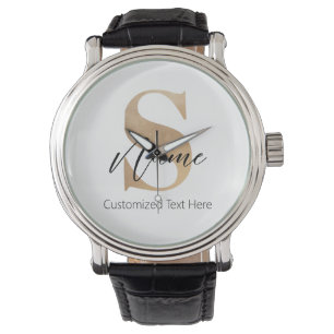 Modern Monogrammed Initial S & Name Personalised Watch