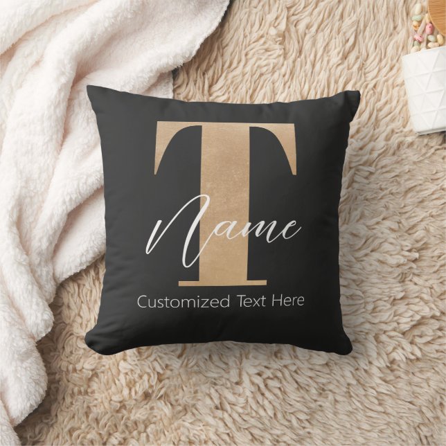 Modern Monogrammed Initial T & Name Personalised Cushion (Blanket)