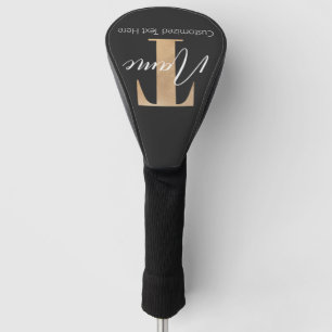 Modern Monogrammed Initial T & Name Personalised Golf Head Cover