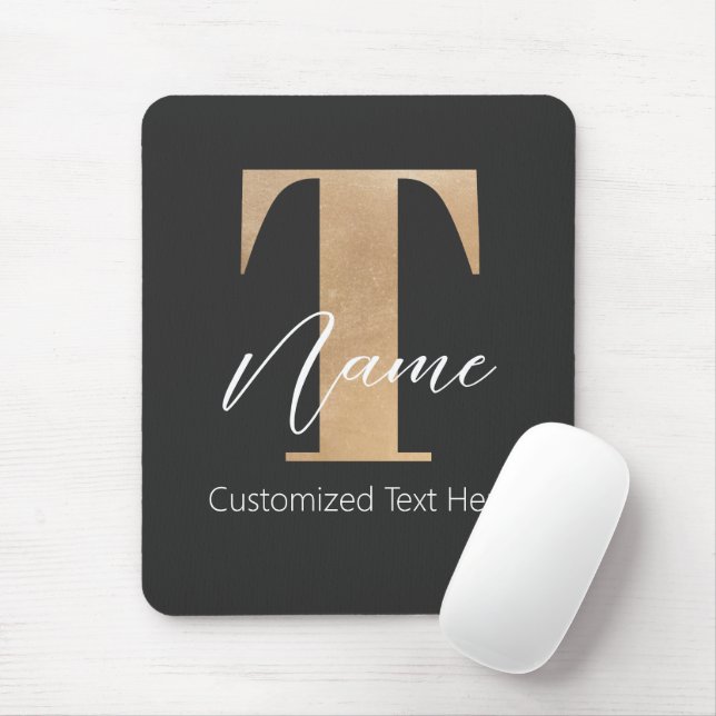 Modern Monogrammed Initial T & Name Personalised Mouse Pad (With Mouse)