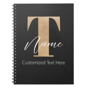 Modern Monogrammed Initial T & Name Personalised Notebook