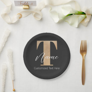 Modern Monogrammed Initial T & Name Personalised Paper Plate