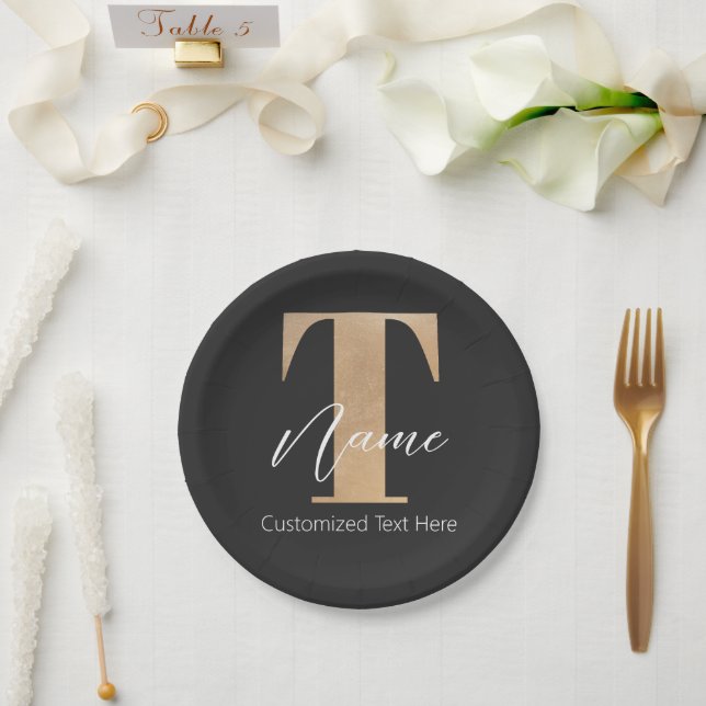 Modern Monogrammed Initial T & Name Personalised Paper Plate (Wedding)