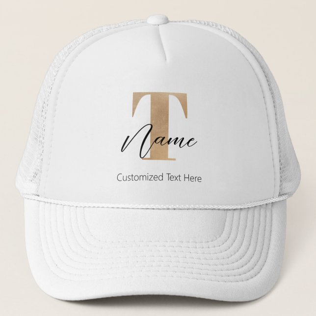 Modern Monogrammed Initial T & Name Personalised Trucker Hat (Front)