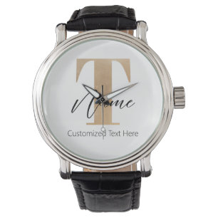 Modern Monogrammed Initial T & Name Personalised Watch