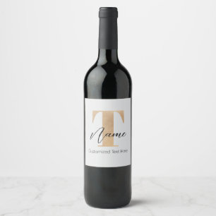 Modern Monogrammed Initial T & Name Personalised Wine Label