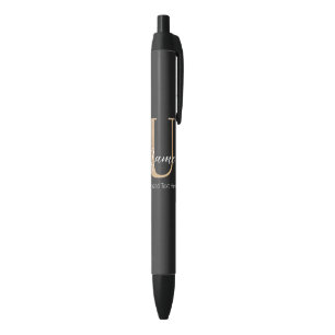 Modern Monogrammed Initial U & Name Personalised Black Ink Pen