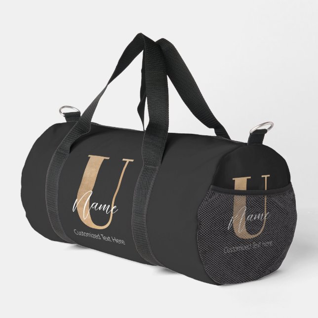 Modern Monogrammed Initial U & Name Personalised Duffle Bag (Right Corner)
