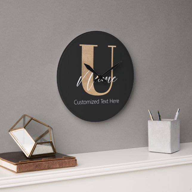 Modern Monogrammed Initial U & Name Personalised Large Clock (Office)