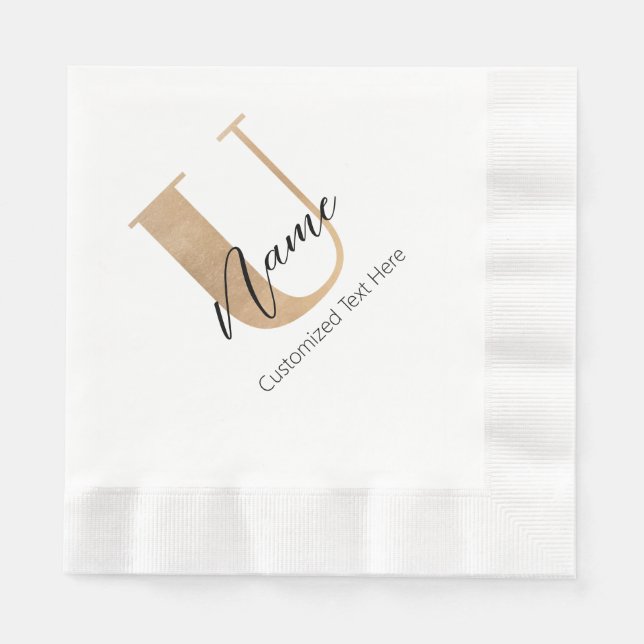 Modern Monogrammed Initial U & Name Personalised Napkin (Front)