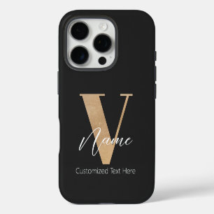 Modern Monogrammed Initial V & Name Personalised iPhone 16 Pro Case