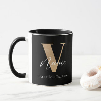 Modern Monogrammed Initial V & Name Personalised Mug
