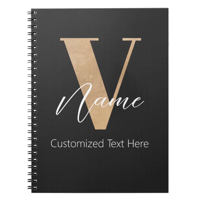 Modern Monogrammed Initial V & Name Personalized Notebook (Front)