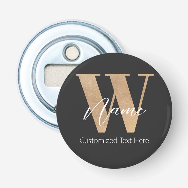 Modern Monogrammed Initial W & Name Personalized Bottle Opener (Front)