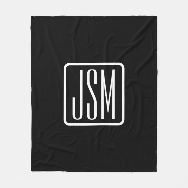 Modern Monogrammed Initials | Black & White Fleece Blanket (Front)
