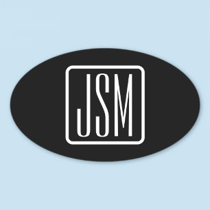 Modern Monogrammed Initials   Black & White Oval Sticker