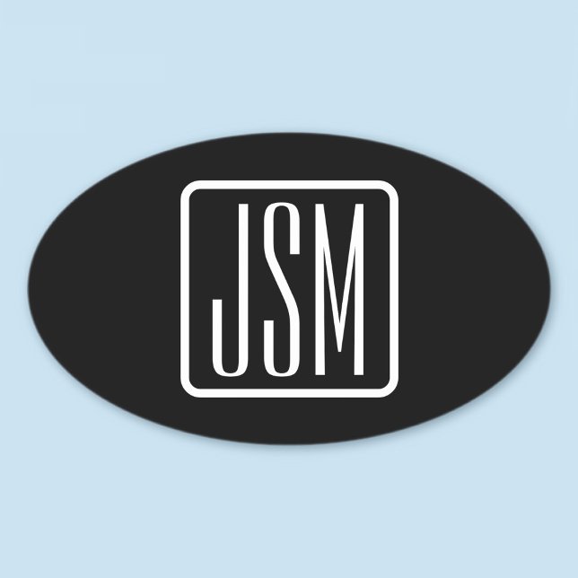 Modern Monogrammed Initials | Black & White Oval Sticker (Creator Uploaded)
