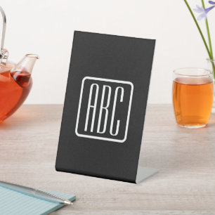 Modern Monogrammed Initials Black & White Pedestal Sign