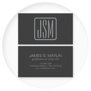 Modern Monogrammed Initials   Dark Grey Business Card