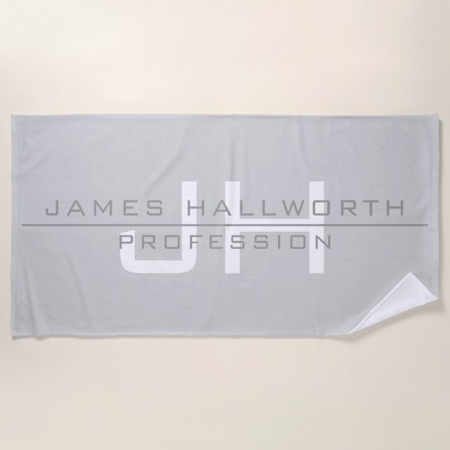 Modern Monogrammed Initials (or other text) Grey Beach Towel (Front)