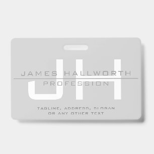 Modern Monogrammed Initials (or other text) Grey ID Badge