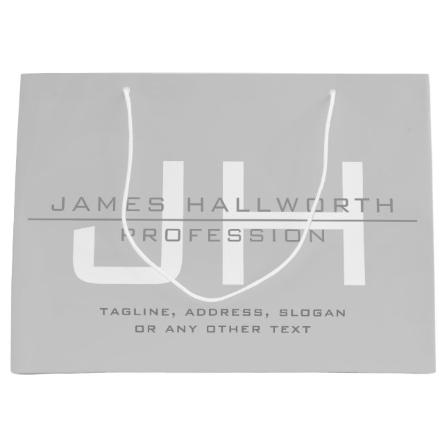 Modern Monogrammed Initials (or other text) Grey Large Gift Bag (Front)