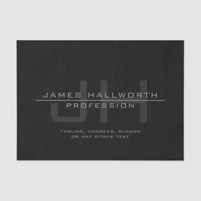 Modern Monogrammed Initials (or other text) Grey Tissue Paper (Front)
