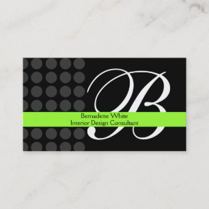 Modern Monogrammed Interior Design Lime Black Grey Business Card