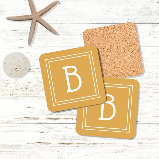 Modern Monogrammed Letter Initial Yellow White  Coaster (Creator Uploaded)