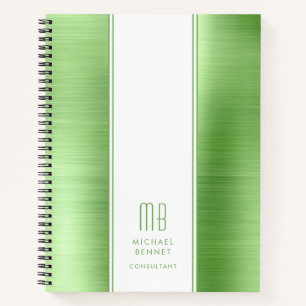 Modern Monogrammed Lime Green Business Notebook