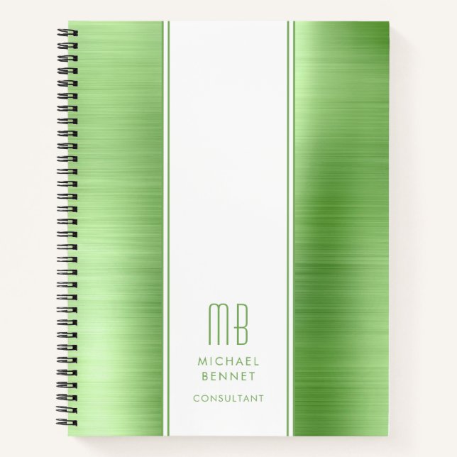 Modern Monogrammed Lime Green Business Notebook (Front)
