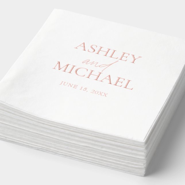 Modern Monogrammed Name Minimal Script Rose Gold Foil Napkins (Detail)