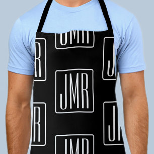 Modern Monogrammed Pattern   Black & White Apron