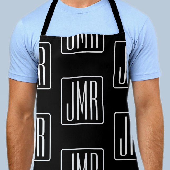 Modern Monogrammed Pattern | Black & White Apron (Creator Uploaded)