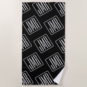 Modern Monogrammed Pattern Black & White Beach Towel