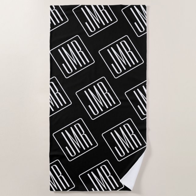 Modern Monogrammed Pattern | Black & White Beach Towel (Front)