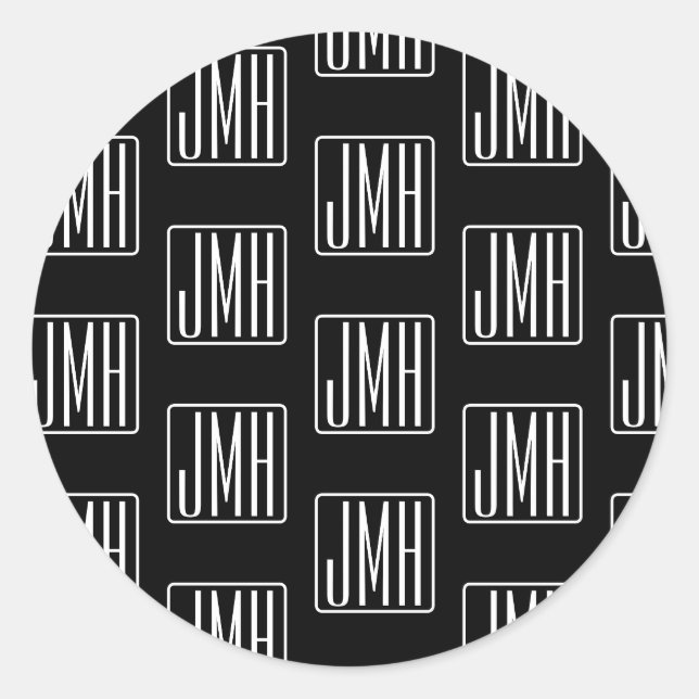 Modern Monogrammed Pattern | Black & White Classic Round Sticker (Front)