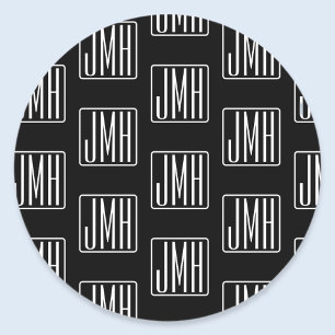 Modern Monogrammed Pattern   Black & White Classic Round Sticker