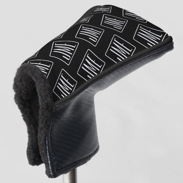 Modern Monogrammed Pattern | Black & White Golf Head Cover (3/4 Front)