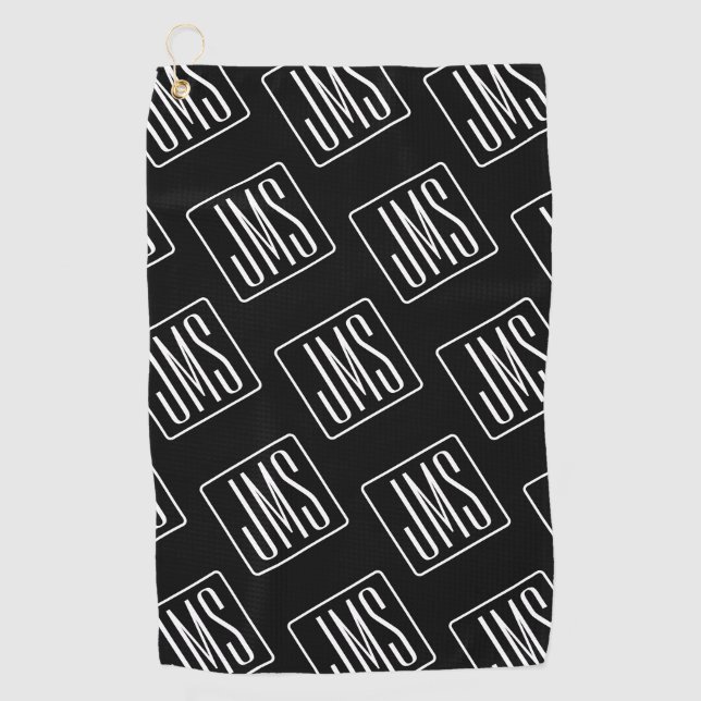 Modern Monogrammed Pattern | Black & White Golf Towel (Front)