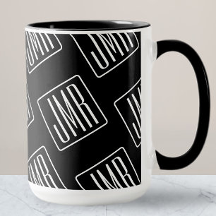 Modern Monogrammed Pattern Black & White Mug