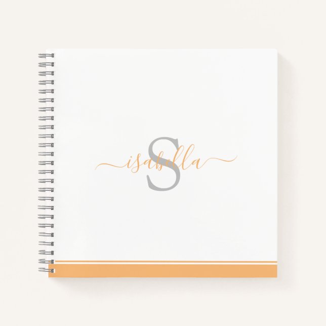 Modern Monogrammed Peach Notebook (Front)