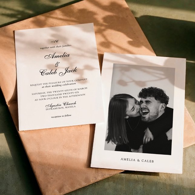 Modern Monogrammed Photo Wedding Invitation (Creator Uploaded)