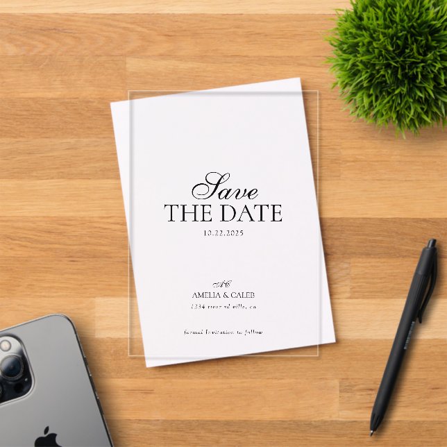 Modern Monogrammed Photo Wedding Save the Date Acrylic Invitations (Insitu (Invitation Card))