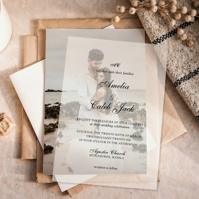 Modern Monogrammed Photo Wedding Vellum Invitation (Creator Uploaded)